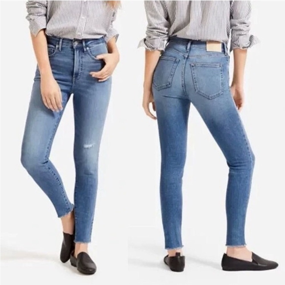 $128 Womens EVERLANE The High Rise Skinny Jeans Sz 29 Ankle Raw Hem